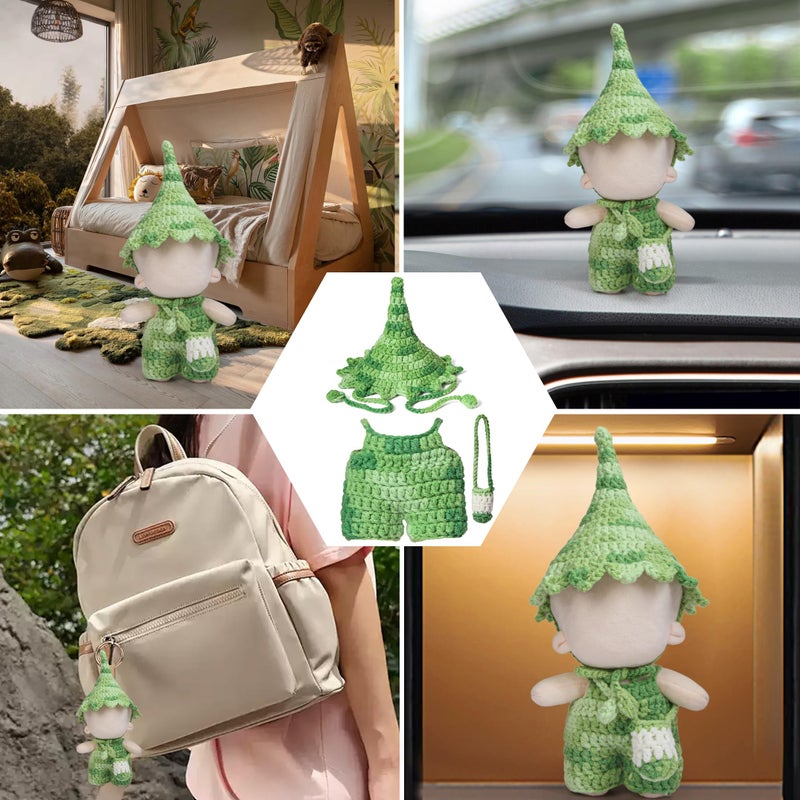 Voccim Clothes for 17cm Doll - Handmade Crochet Elf Clothing Accessories with Jumpsuit and hat and Crossbody Bag Compatible 15cm & 17cm Dolls Dress Up (Green) - Image 4